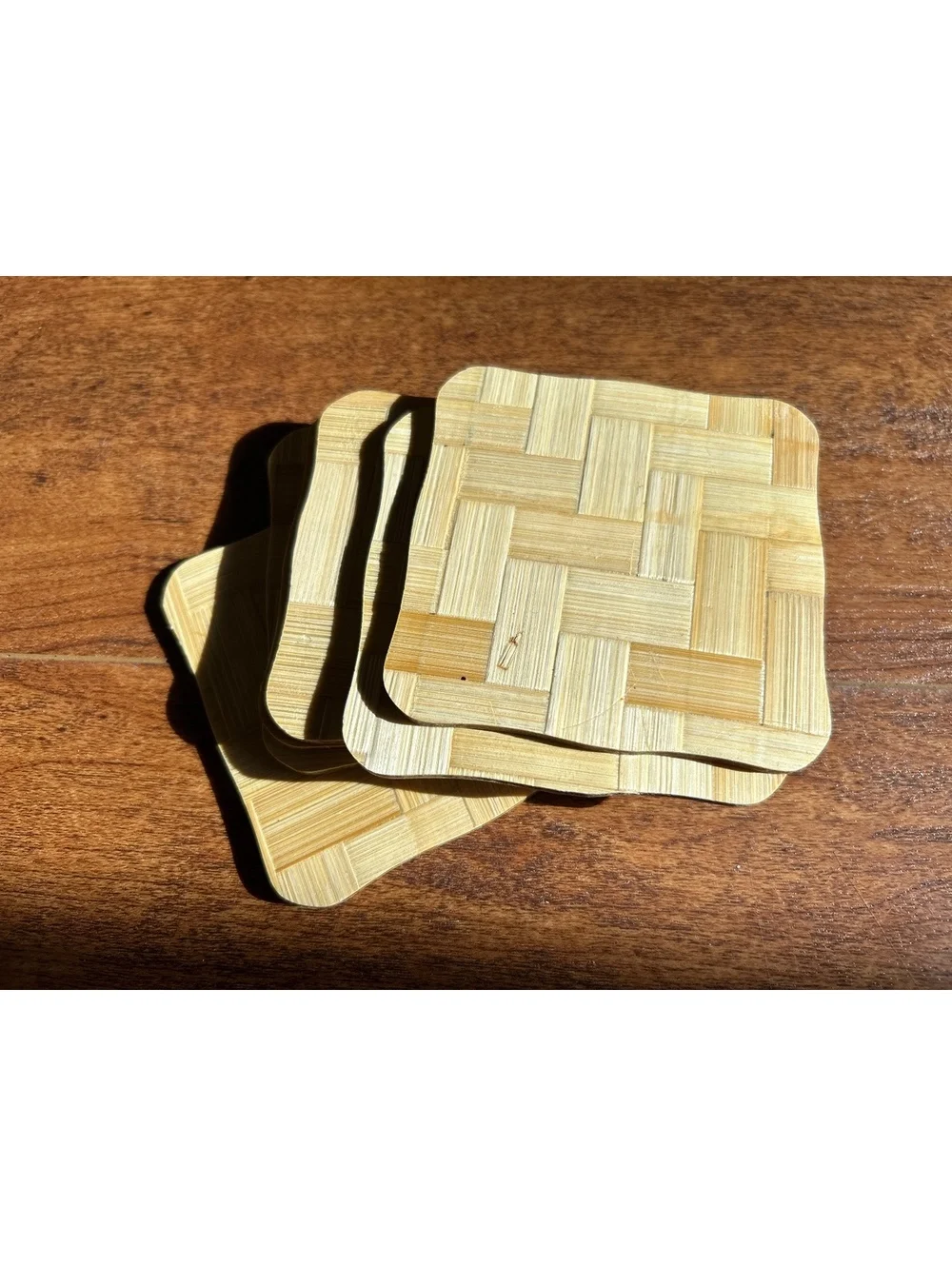 Natural Bamboo Coaster Set with Traditional Mask Design - 6 Pieces
